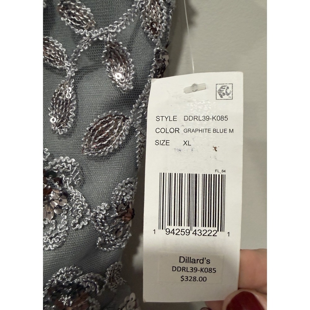 Dress The Population NWT Woman's XL Graphite Blue Sheath Floral Sequence NWT - Picture 3 of 11